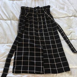 Grid Paper Bag Waist Belted Skirt